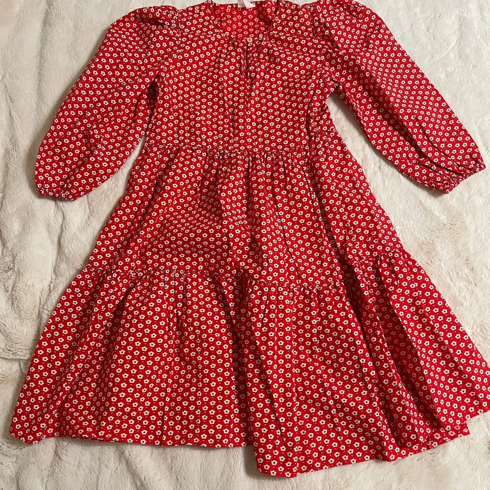 Crewcuts Red Floral Tiered Long Sleeve Dress